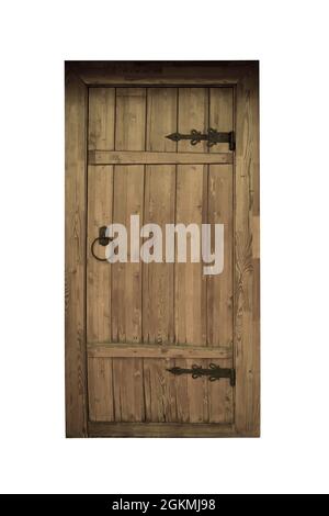 Old brown vintage wooden door on white background Stock Photo - Alamy