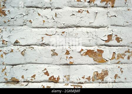 White old dirty painted cracked brick wall texture for your design or project Stock Photo