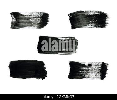 High resolution abstract black watercolor painted strokes isolated on white background Stock Photo