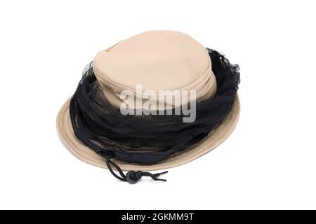 Hat with insect repellent net isolated on white background Stock Photo