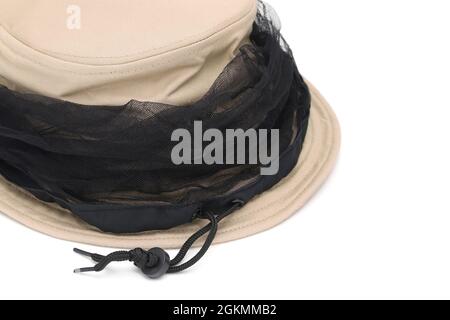 Hat with insect repellent net isolated on white background Stock Photo