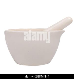 Mortar and pestle isolated on white background Stock Photo