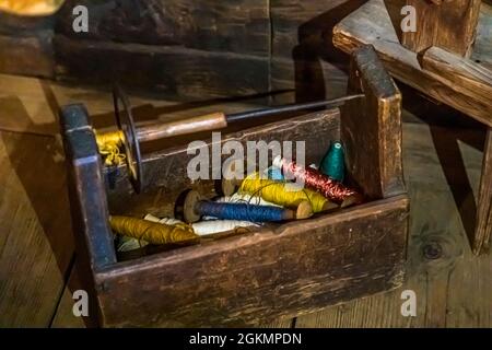 Folk crafts in the museum of Bosco Gurin, Circolo della Rovana, Switzerland Stock Photo