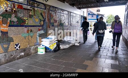 Kingston London, September 14 2021, Homeless Persons Bed And Belongings Under A Railway Bridge In London UK Stock Photo