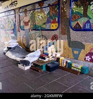 Kingston London, September 14 2021, Homeless Persons Bed And Belongings Under A Railway Bridge In London UK Stock Photo