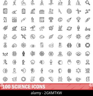100 science icons set. Outline illustration of 100 science icons vector set isolated on white background Stock Vector