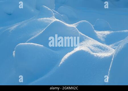 Fresh snow on the side of the sidewalk. Winter weather background. Nobody Stock Photo