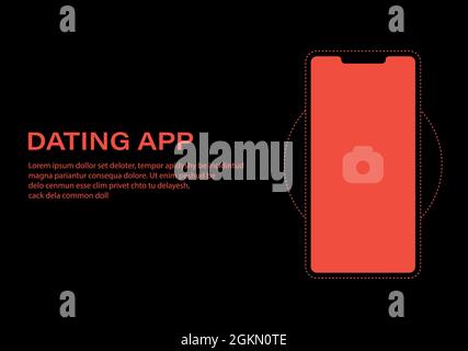 Mobile Dating App UI and UX Alternative Trendy Concept Vector Mockup in Red Color Theme on Frameless Smart Phone Screen Isolated on Dark Background Stock Vector