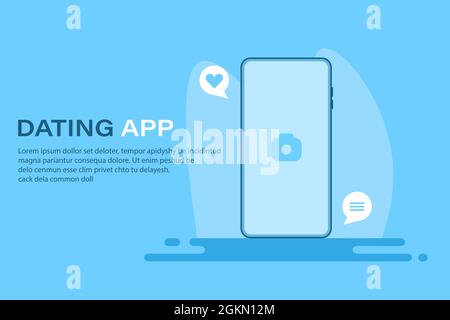 Mobile Dating App UI and UX Alternative Trendy Concept Vector Banner in Blue Color Theme on Frameless Smart Phone Screen Isolated on Blue Background Stock Vector