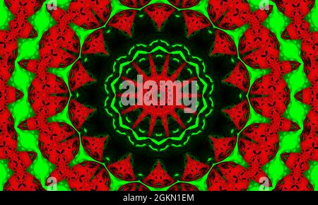 Kaleidoscope in christmas colors of red and green. Happy christmas 2022 pattern Stock Photo