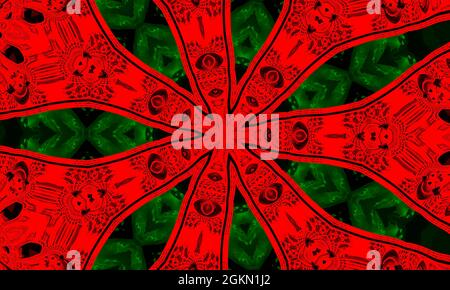 Kaleidoscope in christmas colors of red and green. Happy christmas 2022 pattern Stock Photo