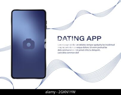 Mobile Dating App UI and UX Alternative Trendy Concept Vector Banner in Blue Color Theme on Frameless Smart Phone Screen Isolated on White Background Stock Vector