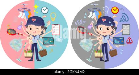 A set of  postwomen who perform multitasking in offices and private.It's vector art so easy to edit. Stock Vector