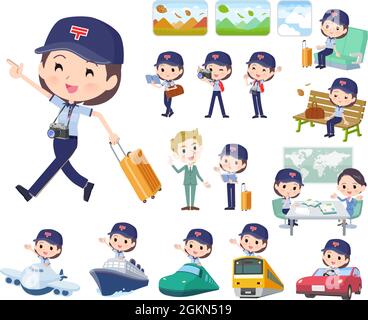 A set of  postwomen on travel.It's vector art so easy to edit. Stock Vector