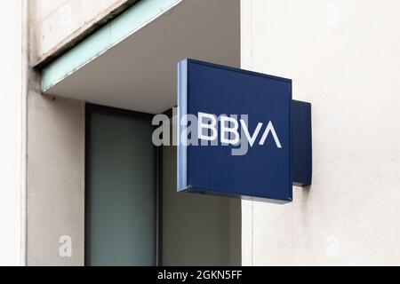 VALENCIA, SPAIN - SEPTEMBER 14, 2021. BBVA is a Spanish Bank. It is one of the largest financial institutions in the world Stock Photo