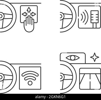 Advanced car technologies linear icons set Stock Vector