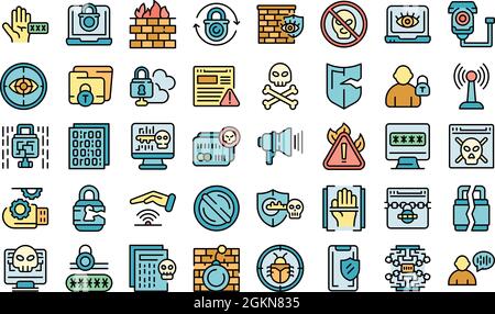 Stop theft icons set outline vector. Anti terrorist. Hacker attack Stock Vector