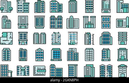 Multistory building icons set outline vector. Architecture interior. House design Stock Vector