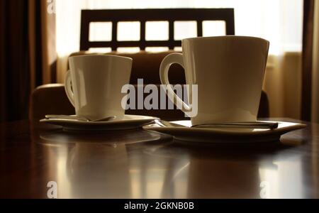 Porcelain Tea Set For Two Persons In Oriental Style Interior Stock Photo