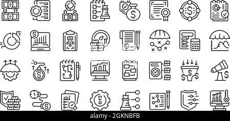 Risk management icons set outline vector. Company enterprise. Business corporate Stock Vector