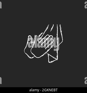 Dry hands with towel chalk white icon on dark background Stock Vector