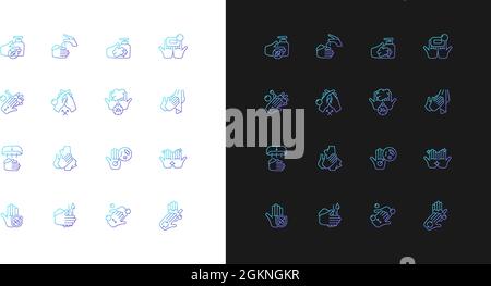 Keeping hands clean gradient icons set for dark and light mode Stock Vector
