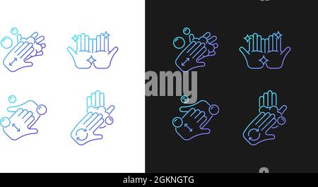 Washing hands instruction gradient icons set for dark and light mode Stock Vector