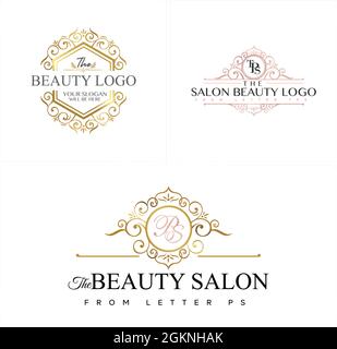 Salon beauty frame ornament luxury logo design Stock Vector