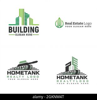 Real estate city building tank military logo design  Stock Vector