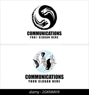 Dragon and fish yin yang concept logo design Stock Vector