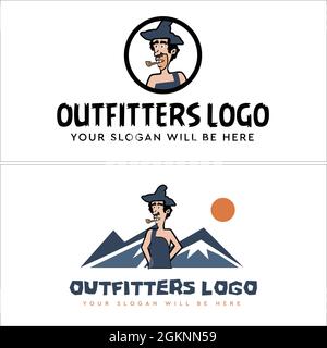 Retail outfitter climbing mountain logo design Stock Vector