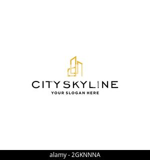 minimalist CITY SKYLINE building town Logo design Stock Vector