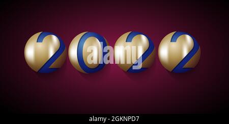 Abstract new year 2022, vector creative text and golden balls on purple background Stock Vector