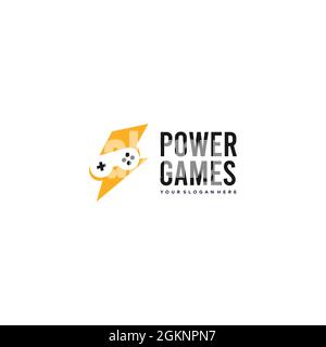 modern POWER GAMES game stick lightning Logo design Stock Vector