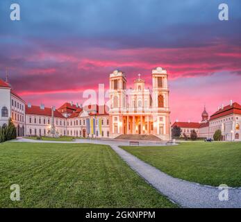 Church of monastery Goettweig near Krems against sunset in Lower Austria, Wachau, Austria Stock Photo