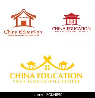 Education home pagoda school logo design Stock Vector