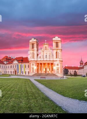 Church of monastery Goettweig near Krems against sunset in Lower Austria, Wachau, Austria Stock Photo