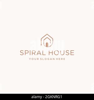 minimalist SPIRAL HOUSE apartment door Logo design Stock Vector
