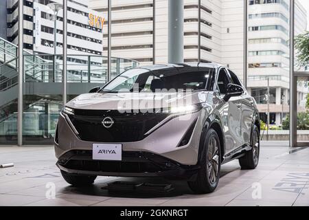 Yokohama, Japan. 15th Sep, 2021. New Nissan Ariya on display inside Nissan Headquarters' Gallery in Yokohama. Credit: SOPA Images Limited/Alamy Live News Stock Photo