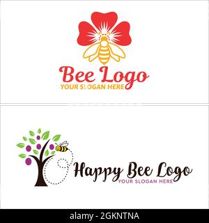 Agriculture flower beekeeper bee logo design  Stock Vector