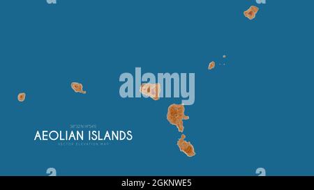 Topographic map of Aeolian islands, Italy. Vector detailed elevation map of island. Geographic elegant landscape outline poster. Stock Vector