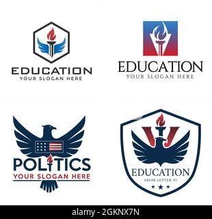Education politics emblem torch and eagle logo design Stock Vector