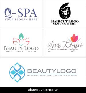Spa beauty lotus women and men haircut logo design Stock Vector