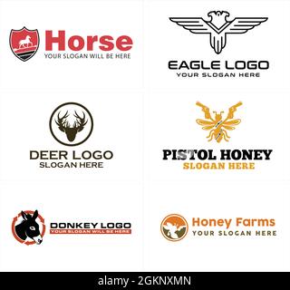 Horse eagle deer donkey farms logo design  Stock Vector