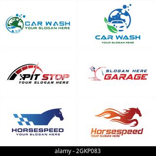 Automotive car wash and speed race horse logo design Stock Vector