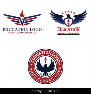 Education patriotic eagle torch emblem logo design Stock Vector