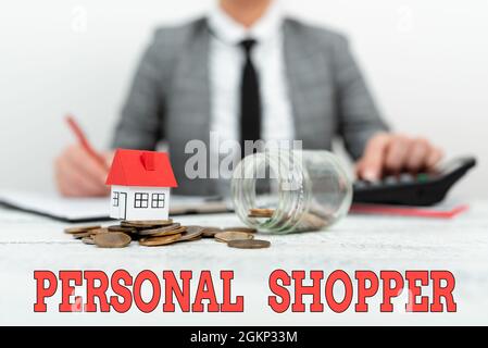 Conceptual caption Personal Shopper, Concept meaning individual who is paid  to help another to purchase goods Creative Home Recycling Ideas And Design  Stock Photo - Alamy