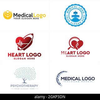 Medical heart psychotherapy pulse logo design Stock Vector