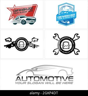 Automotive mechanic car washing logo design Stock Vector