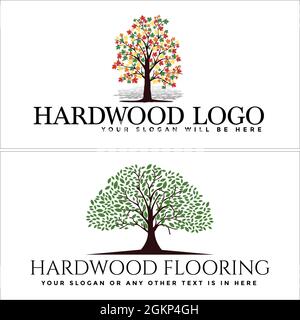 Hardwood branched tree leaf logo design Stock Vector